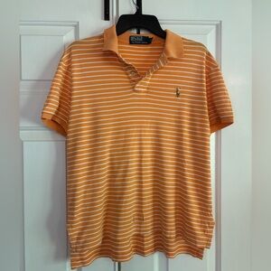 Polo Orange/White Striped Short Sleeve Polo Shirt -size Medium